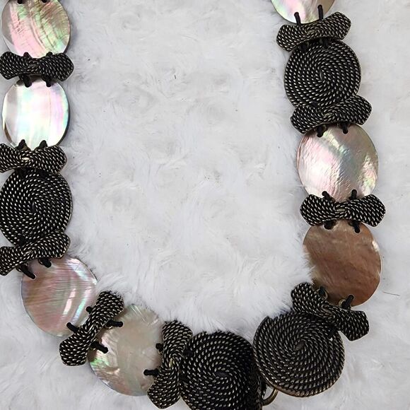 Seashell and Pewter Elastic Fashion Belt - Picture 2 of 11